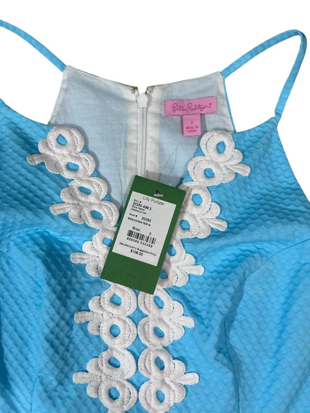 Lilly Pulitzer Magnolia Top Breakwater Blue | NWT | Lace Trim Sleeveless Size 2 - Picture 4 of 8